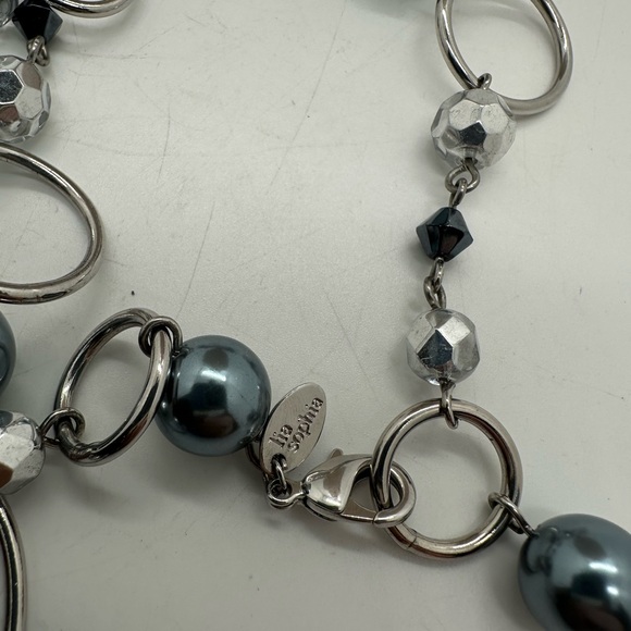 Lia Sophia silver tone and grey faux pearl extra long necklace - Picture 5 of 5